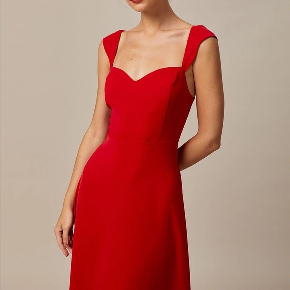 Rihoas Red Sweetheart Neck Cap Sleeve Midi Dress - Picture 5 of 7